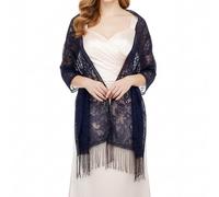 Fangehong Mujeres de Encaje Bufanda Chal con Borlas, Foulard Chal Boda, Mujer Fiesta Elegance, Capa Gasa Fiesta, Fulares Vintage, para Fiesta de Noche, Vestidos de Novia (Azul marino)
