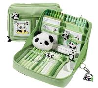 Fangfhai Conjunto Estético de Útiles Escolares | Bonito Material Escolar,Diseño Panda con Estuche, Bolígrafos, Pegatinas, Colgantes Y Broches para Niños, Adolescentes y Estudiantes