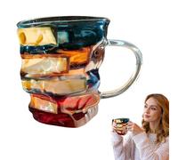 Fangfhai Taza de vidrio, taza de café de vidrio con libros pintados en 3D, vasos coleccionables, recipiente de té y leche para estudiantes, hombres, mujeres, adultos, amantes de la literatura