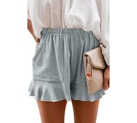 FANGJIN Bermudas Mujer Verano de Vestir Bolsillos Cintura Media y Color sólido en Todas Las Modas Shorts Gris L