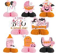 Fangleland 8 piezas de centro de mesa de Halloween para baby shower, diseño de panal de abeja, un bebé está preparando centros de mesa de panal, A Little Boo es casi debido decoraciones