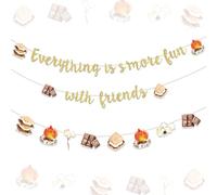 Fangleland S'More Banner Decoraciones - Everything is S'More Fun with Friends Bonfire Camping Theme Garland Hanging Decors Birthday Gender Reveal Embarazo Celebración Suministros de Fiesta