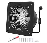 FanGoFast Extractor de Aire 150mm Ventilador de Baño 525m³/h Silencioso con Aleta de Retorno Potente Ventilador Metálico de Pared con Enchufe EU para Cocina Garaje Sótano (Negro, 150mm)