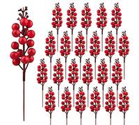 Fangoo 24 Piezas decoración de Bayas Rojos,Palillos Artificiales de Bayas Rojos Acebo Bayas Rojas Ramas Tallos de Bayas navideñas para el árbol de Navidad Temporada de Vacaciones (Rojo)