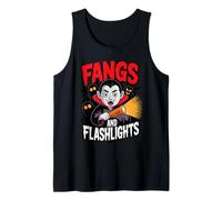 Fangs and Flashlights Vampires Ghost Hunting Halloween Camiseta sin Mangas