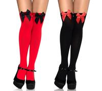 Fangshu 2 Pares Calcetines Largos Mujer con Lazos Calcetines Altos Mujer Hasta La Rodilla Adecuado para Halloween, carnaval, mascaradas y otras ocasiones