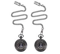 Fangxuee 2 Piezas Vintage Steampunk Negro NúMeros Romanos Collar Cuarzo Colgante Reloj de Bolsillo Regalo