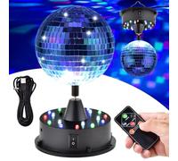 Fangxuee Bola de Discoteca Giratoria de 5 Pulgadas con Control Remoto, Bola de Discoteca Ajustable de 6 A 12 RPM, Luz de DJ de 18 LED, para Colgar y Usar en Mesas.