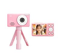 Fangxuee Cámara Digital 4K, Pantalla HD de 2,88 Pulgadas, Videocámara con Zoom de 18 Aumentos, Luz de Relleno LED, Batería de 800 MAh, Color Rosa.