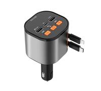 Fangxuee Cargador Retráctil para Coche, Adaptador de Transmisor FM con Bluetooth, Cargador para Coche con Llamadas Manos, Cargador Rápido de Teléfono para Coche 5 en 1