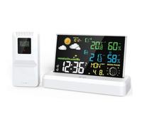 Fangxuee Estación Meteorológica Digital con Pantalla A Color VA, Pronóstico del Tiempo, Radio, Reloj, Higrotermógrafo para el Hogar, Enchufe de la UE B