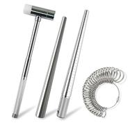Fangxuee Herramienta de Medición de Tamaño de Anillo 4 Piezas, Medidor de Anillo y Kit Medidor de Tamaño de Anillo para Fabricación Joyas, Mazo de Joyería, Juego Calibre de Anillo de Metal