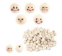 Fangxuee Paquete de 100 Cuentas de Madera con Cara, Bolas de Madera de 20 mm con Agujero para Enhebrar, Cabezas de Madera para Preocuparse, Cuentas de Madera