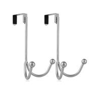 Fangxuee Paquete de 2 Dobles para Colgar sobre la Puerta, Organizador de Metal con Dos para Colgar Abrigos, Sombreros, Batas y Toallas, Color Plateado.