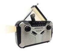 Fangxuee Radio de Emergencia con Energía Solar y Manivela, Radio Am/FM, Linterna LED, Alarma SOS, Batería Externa, Altavoz, Color Gris.