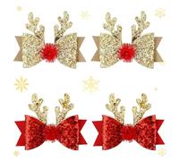 Fangzichen 2 pares de pinzas para el pelo de Navidad, tocado de cuernos de reno de Navidad, bonitos corbatines, cuernos y orejas, accesorios para el pelo de fiesta de Navidad para niñas y mujeres