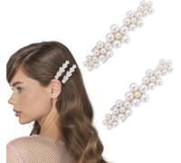 Fangzichen 2 pinzas para el pelo de perlas, deslizadores de pelo de perlas para mujer, joyería francesa para boda, novia, fiesta, accesorios de uso diario