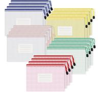 Fangzichen 20 bolsas de malla transparente con cremallera, impermeables, 5 colores, A5, reutilizables, con cierre zipper y etiquetas, organizador de juguetes, rompecabezas, juegos de mesa
