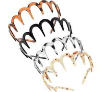 Fangzichen 4 diademas en zigzag | Diadema de plástico con dientes ondulados | Diademas en forma de U para el pelo en forma de U para mujer accesorios