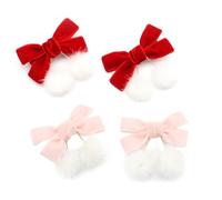 Fangzichen 4 piezas de bolas peludas peludas de terciopelo con borlas de terciopelo para niñas y bebés, lazos para el pelo, pinzas de cocodrilo para niñas y niños pequeños