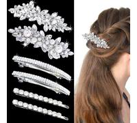 Fangzichen 6 pasadores para el pelo para mujer, horquillas para el pelo con perlas y flores, elegantes horquillas de cristal plateadas, accesorios de boda para mujer