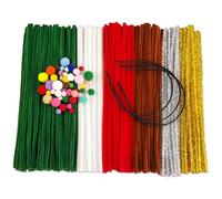 FANGZIDM 353 Piezas Kit de Bricolaje Incluye 300 Limpiapipas Chenilla 300x6mm, 50 Pompones 1-2cm, 3 Aro de Pelo para Decoraciones de festivales y fiestas como la Navidad