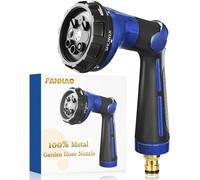 FANHAO Pistola de Riego, 100% Metal Resistente Pistola de Agua para Jardín, 8 Modos Ajustables, Pistola de Manguera con Interruptor de Pulgar para Riego de Césped, Lavado de coches, Azul