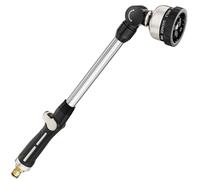 FANHAO Pistola de Riego Metálica, Largo Pistola de Agua para Jardín, 9 Modos Ajustables, Pistola de Manguera con Interruptor de Pulgar para Riego de Césped -Negro