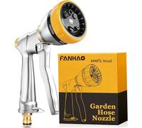 FANHAO Pistola de Riego, Pistola de riego 100% resistente de metal, 7 Modos Pulverizar Ajustable Pistola de Agua para riego de plantas, lavado de coches y mascotas