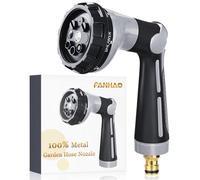 FANHAO Pistola Manguera Jardin 100% de Metal,Pistola Riego con 8 patrones de rociado,boquilla pulverizadora de alta presión con control con el pulgar y válvula de cierre para regar césped-Plata