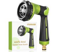 FANHAO Pistola Manguera Jardin 100% de Metal,Pistola Riego con 8 patrones de rociado,boquilla pulverizadora de alta presión con control con el pulgar y válvula de cierre para regar césped -Verde