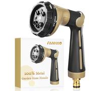FANHAO Pistola Manguera Jardin 100% de Metal, Pistola Riego con 8 patrones de rociado,boquilla pulverizadora de alta presión con control con el pulgar y válvula de cierre para regar césped- Caqui