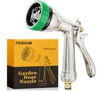 FANHAO Pistola manguera jardin 100% metálica para jardín con 7 patrones de rociado, gatillo trasero ergonómico, rociador con boquilla de manguera de alta presión para regar plantas y lavar coches.