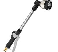 FANHAO Varita de riego resistente, manguera de jardín de metal de 16 pulgadas con 8 patrones de pulverización, boquilla de manguera larga con control de pulgar de encendido/apagado, perfecta para