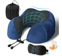 FANHOMAS Almohada cervical de avión, almohada de viaje de espuma viscoelástica, almohada cervical en forma de U, para adultos, con antifaz para dormir y tapones para los oídos, para avión, coche,