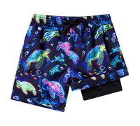 Fanient - Bañador para niño con forro de compresión, 2 en 1 de secado rápido y bolsillos, ideal para surf y playa, de 7 a 18 años, Tortuga de mar, 8-9 años