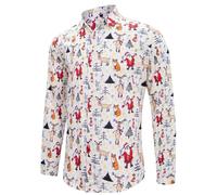 Fanient Camisa Hawaiana para Hombre con Botones 3D Impresa Navidad Manga Larga Tropical Aloha Camisas Botones Camisa FEA, A Navidad 13, XXL