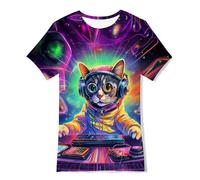 Fanient Camiseta Niños Niñas Cool Space Cats Print Camisetas Camiseta 3D para niños Camisa de Uso Diario 13-14 años L