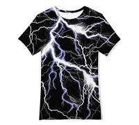 Fanient Camisetas para niños Niños Niñas Camiseta con Estampado Unisex 3D Relámpago Blanco Camiseta Divertida Negro 13-14 años