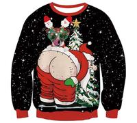Fanient Ugly Jumper - Sudadera con Estampado 3D, diseño gráfico de Navidad, Camiseta de Manga Larga para Mujeres y Hombres, Santa Claus Negro, L