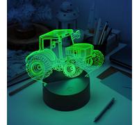 Fanimyholy Luz Nocturna de Tractor 3D, Lámpara 3D Tractor, 3D Tractor Ilusión Lámpara Luz Nocturna, Conmutación Libre de 16 Colores, Alimentado por USB y Batería, Control Remoto e Interruptor Táctil