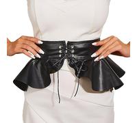 FANJABA Cinturón ancho de peplum negro, cinturón decorativo para mujer, cinturón de corsé, cinturón de piel con volantes, cintura y cinturón de corsé, Negro -, 60-90cm/23.62-35.43in