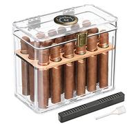 FANKAI Humidificador de puros, caja de cigarros de acrílico, accesorios para puros con higrómetro y humidificador, regalos de puros para hombres, humidificador con bandeja de madera de cedro, estuche