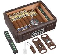 FANKAI Humidor de puros, estuche de vidrio para cigarros con corte recto, corte en V, punzonadora, forro de cedro español, caja de almacenamiento a prueba de roturas con humidificador e higrómetro