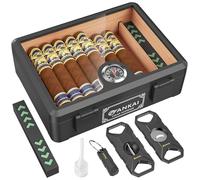 FANKAI Humidor para puros, caja de puros con tapa de vidrio completa, humidor e higrómetro, estuche para puros a prueba de caídas y aplastamientos, caja de almacenamiento con forro de madera de cedro