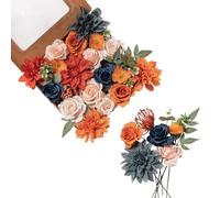 FANKO Flores artificiales de rosas falsas: flores de seda, naranja quemado, ramo de flores artificiales de Dalia a granel, flores falsas de otoño para decoración, flores falsas, centro de mesa, rosa naranja burdeos para fiesta