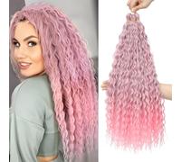 FANLUTYIN 22 Inch Curly Crochet Braiding Hair 3 Packs Ocean Wave Crochet Hair Extensions Deep Wave Synthetic Braiding Hair Curls Hair Twist Water Wave Braided Hair (TGPink12#, 22 Inch 3 Packs)