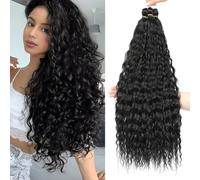 FANLUTYIN 22 Inch Curly Crochet Braiding Hair 3 Packs Ocean Wave Crochet Hair Extensions Deep Wave Synthetic Braiding Hair Curls Hair Twist Water Wave Braided Hair (1B, 22 Inch 3 Packs)