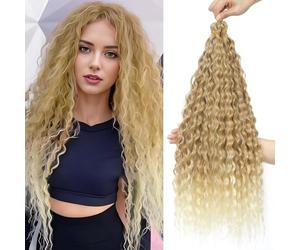 FANLUTYIN 22 Inch Curly Crochet Braiding Hair 3 Packs Ocean Wave Crochet Hair Extensions Deep Wave Synthetic Braiding Hair Curls Hair Twist Water Wave Braided Hair (27/613#, 22 Inch 3 Packs)