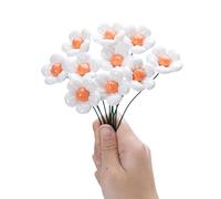 FANLUTYIN Ceramic Flower Bouquet Set of 10 Handmade Ceramic Roses Simulated Flowers Floral Decorations, Creative Gifts for Flora Home Decor (Little White Flowers, 10 Inch (Pack of 10))